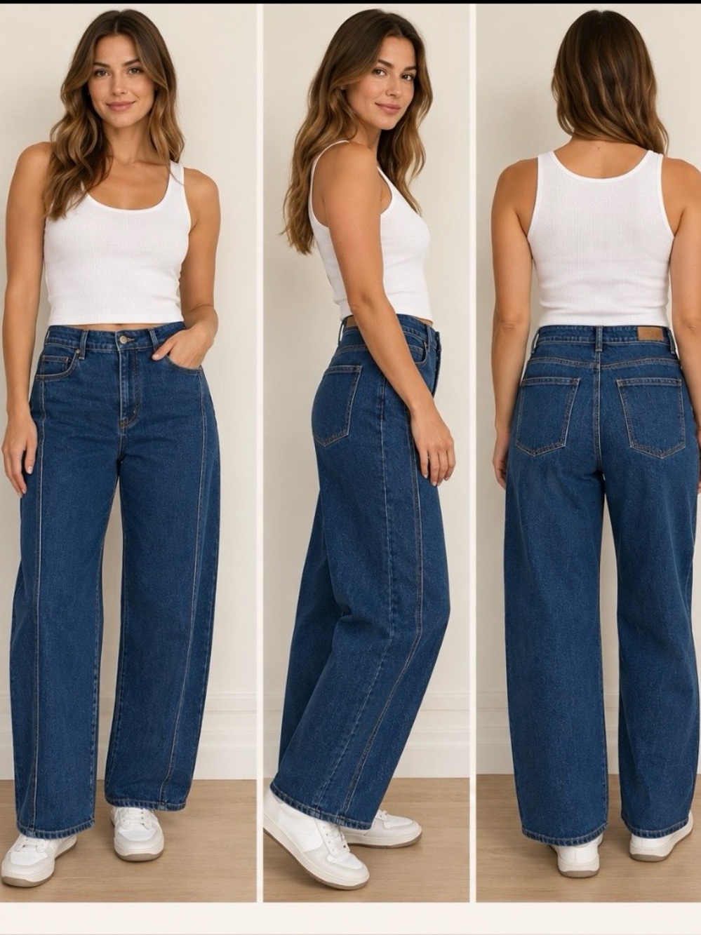 Saint Tropez High Rise Barrel Leg Front Seam Jeans Blue Size L